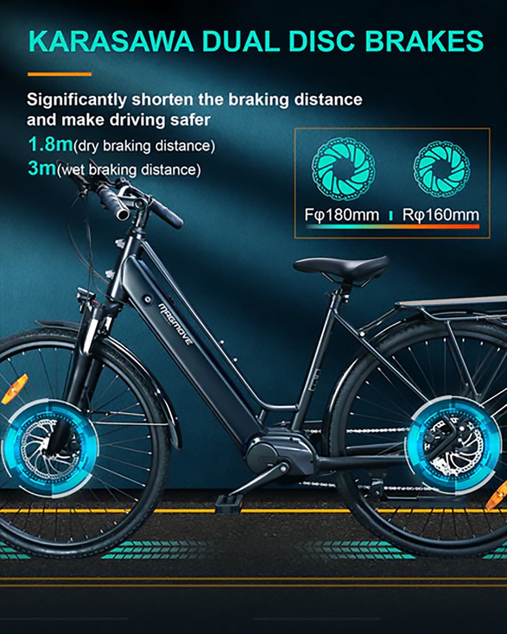MAGMOVE CEH55M 28 Inch City Electric Bike Bafang Mid-Drive 250W Motor 25Km/h Speed 36V 13Ah LISHEN Detachable Battery 100KM Max Range 150KG Load Double Disc Brakes Shimano 8-Speed Gear Front Shock Absorption - Step Thru 16 MAGMOVE CEH55M 28'' City E-bike Bafang Mid-mounted 250W Motor 13Ah Detachable Battery Double Disc Brakes for Female