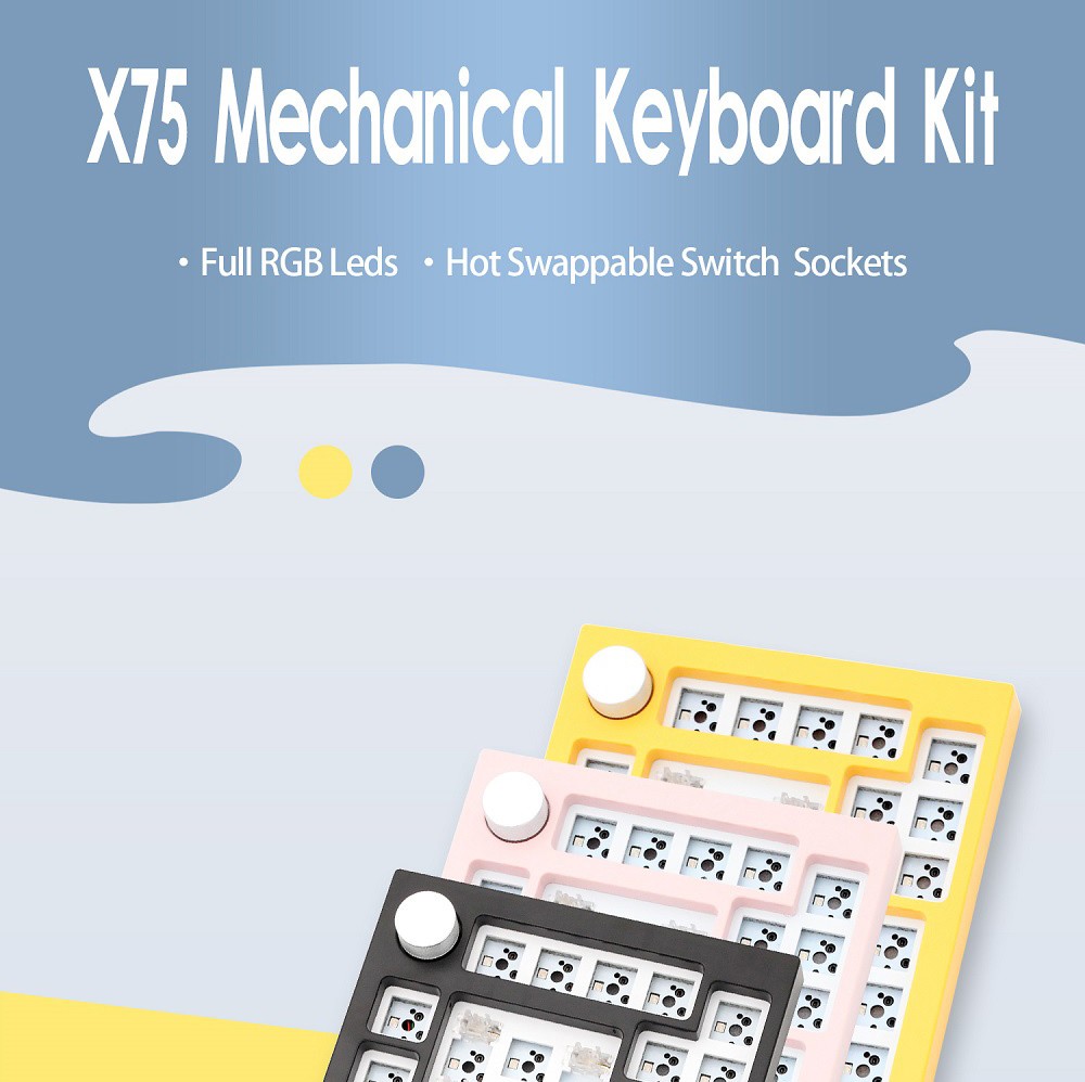 NEXT TIME 75 (X75) 82keys 75% Gasket Hot Swappable Wired Mechanical Keyboard Kit With Knob Control - Transparent White