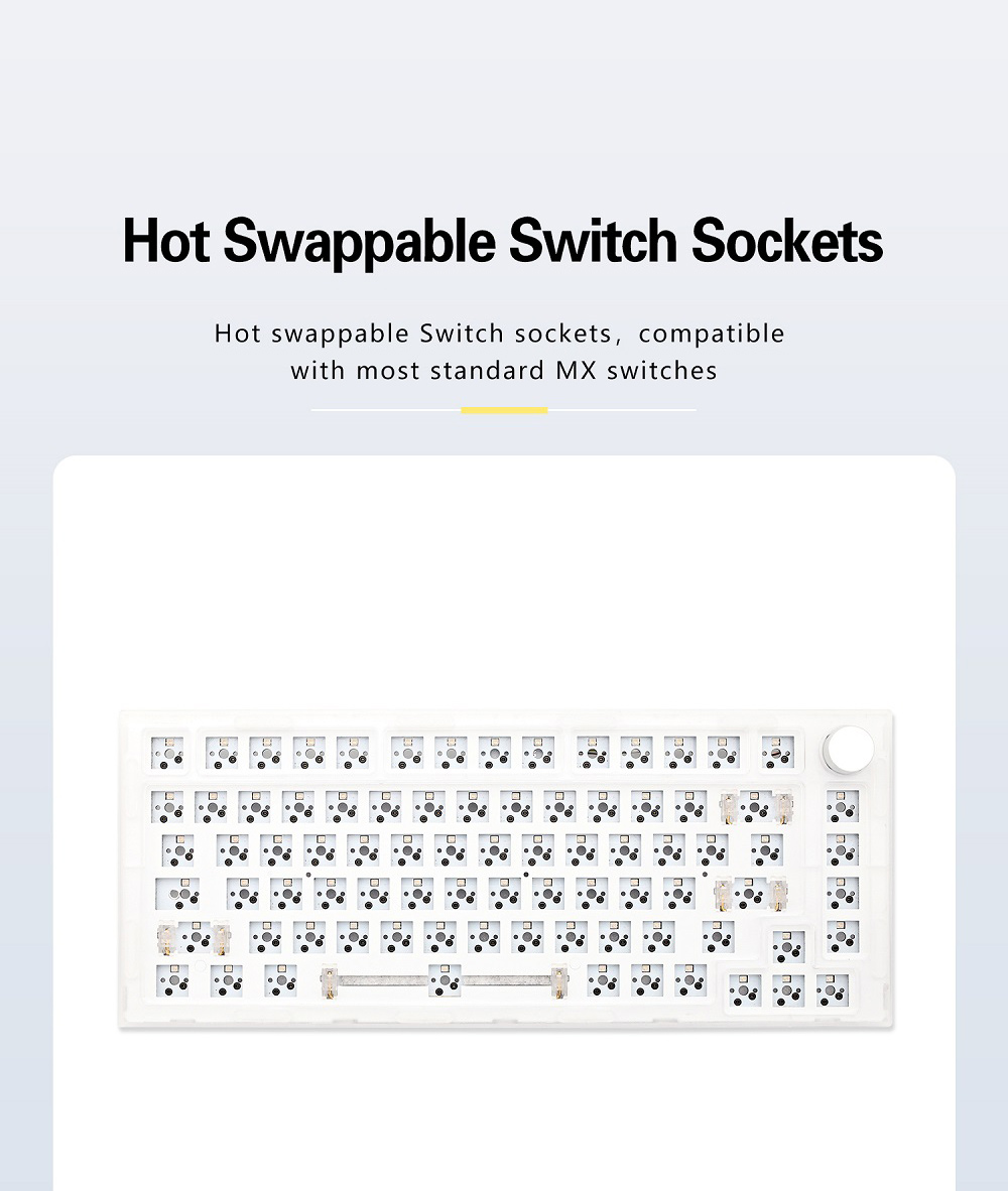 NEXT TIME 75 (X75) 82keys 75% Gasket Hot Swappable Wired Mechanical Keyboard Kit With Knob Control - Transparent White
