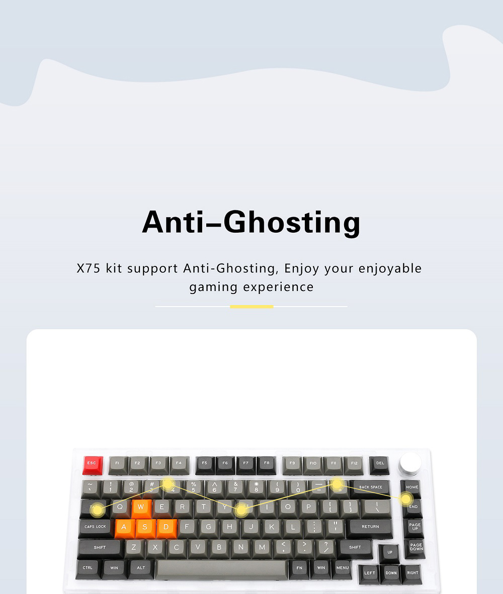 NEXT TIME 75 (X75) 82keys 75% Gasket Hot Swappable Wired Mechanical Keyboard Kit With Knob Control - Yellow