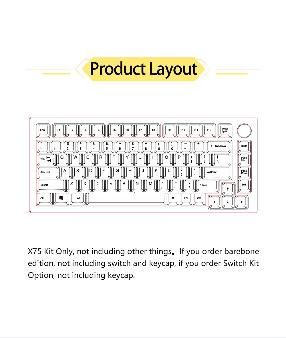 NEXT TIME 75 (X75) 82keys 75% Gasket Hot Swappable Wired Mechanical Keyboard Kit With Knob Control - Pink
