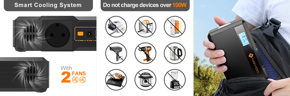 NOVOO MiniGo Portable Power Station, 148Wh/40000mAh Laptop Mobile Charger Power Supply, PD 60W Fast Charging, LED Light