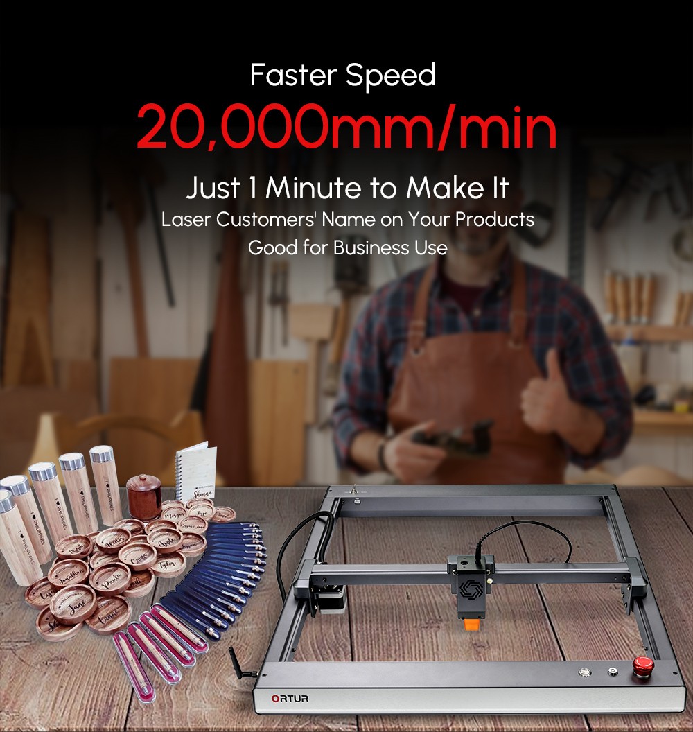 ORTUR Laser Master 3 10W Laser Engraver Cutter, 20,000mm/min, 0.05x0.1mm Focus Spot, LU2-10A Laser Module, Cuts 30mm Acrylic, Emergency Stop, Child Lock, Built-in WiFi, Engraving Area 400mmx400mm, US Plug