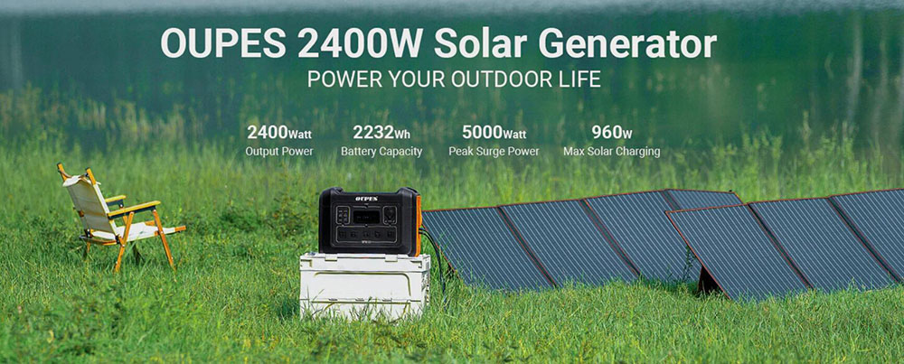 OUPES 2400W 2232Wh Portable Power Station + 4Pcs 240W Foldable Solar Panels Outdoor Power Supply Kit - US Plug