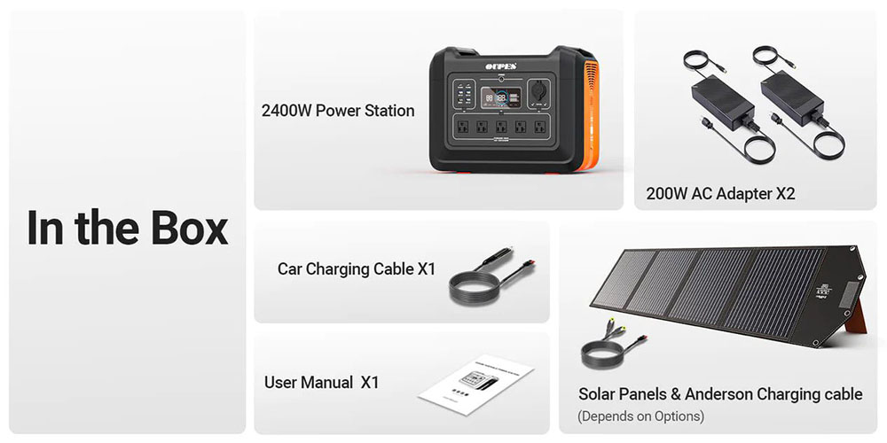 OUPES 2400W 2232Wh Portable Power Station + 4Pcs 240W Foldable Solar Panels Outdoor Power Supply Kit - US Plug