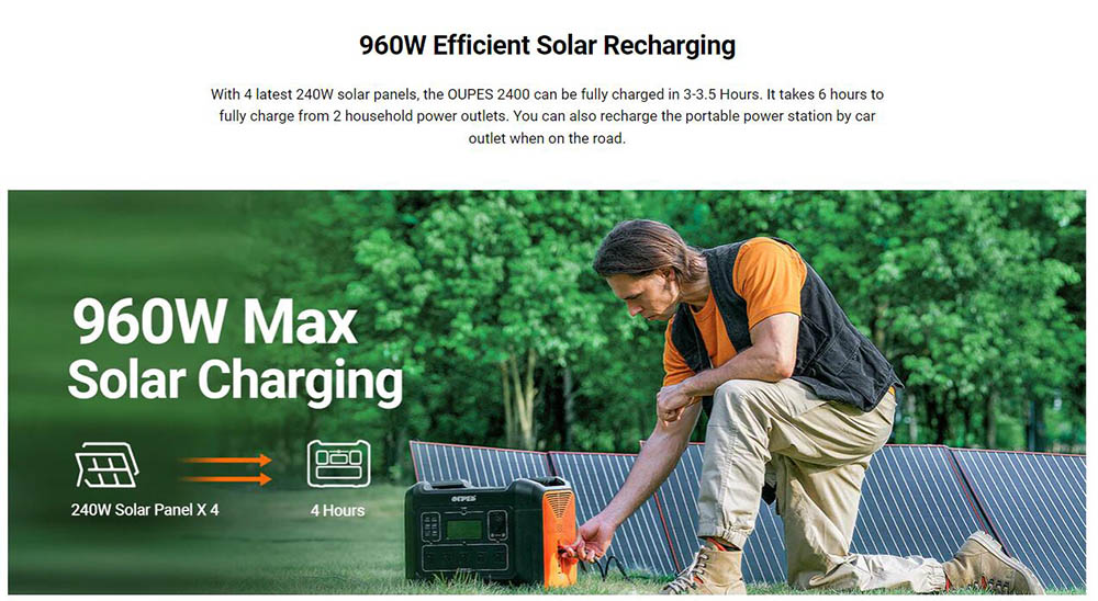 OUPES 2400W Portable Power Station, 2232Wh LiFePO4 Battery Solar Generator, 14 Outputs, 60W PD Fast Charging - US Plug