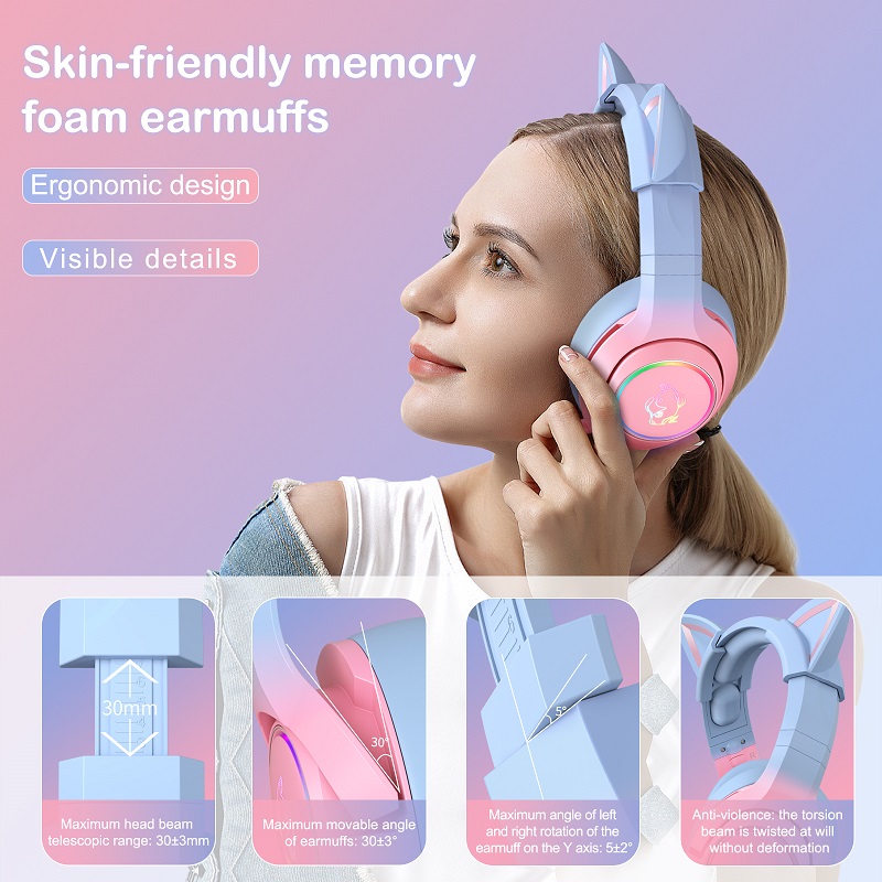 Onikuma K9 CAT ELF Gaming Headset with Removable Cat Ears Noise Canceling Headphone Limited Edition