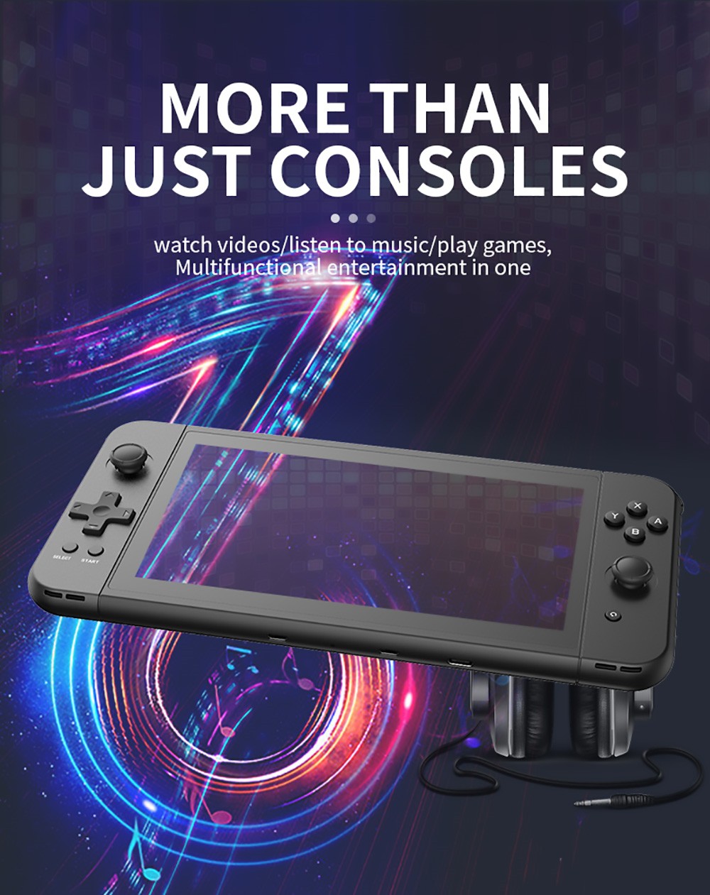 POWKIDDY X70 Handheld Game Console 7.0 Inch IPS Screen Retro Video Game Player Linux System 32GB TF Card Black