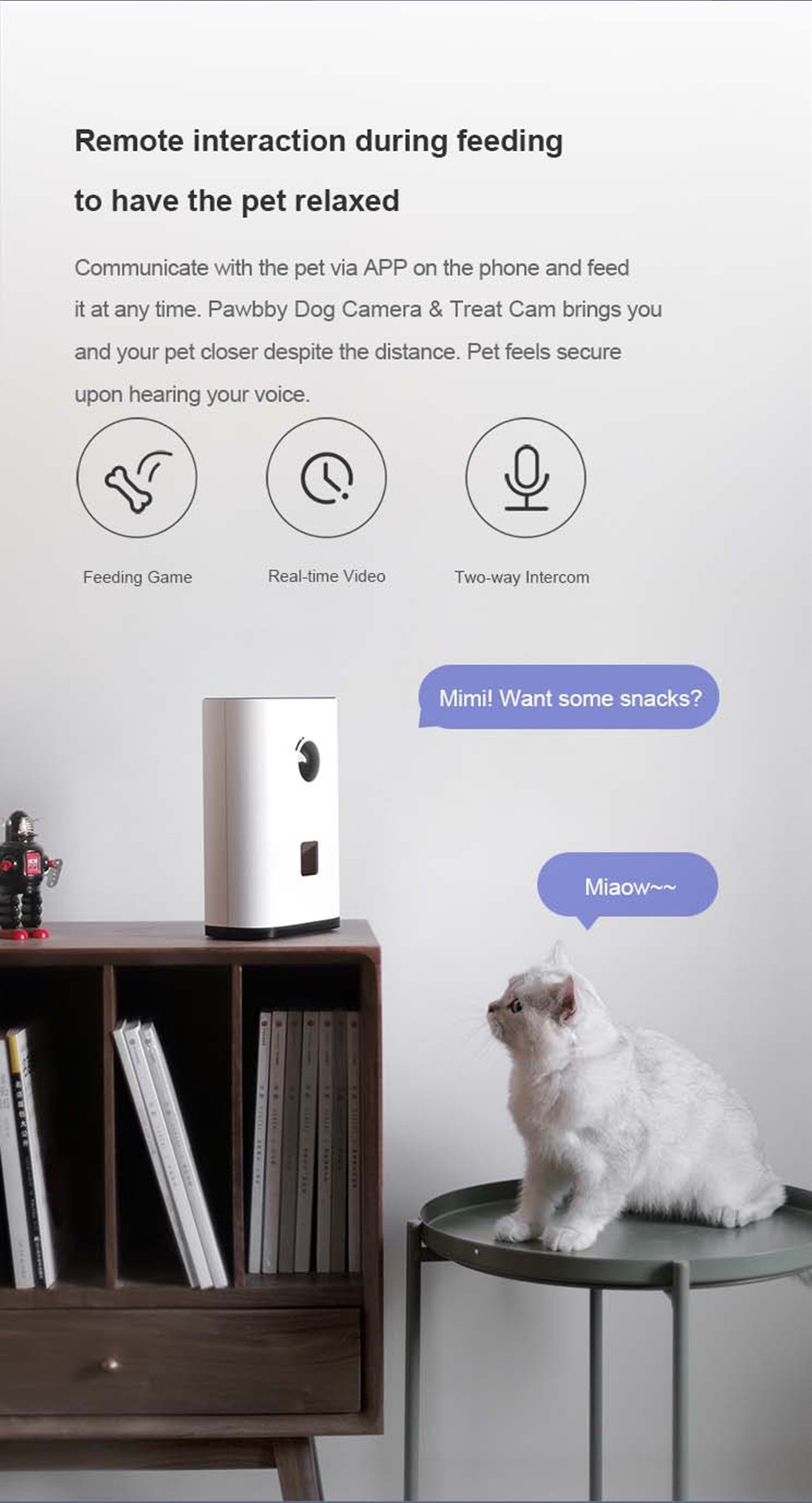 Pawbby Intelligent Pet Camera Treat Dispenser White