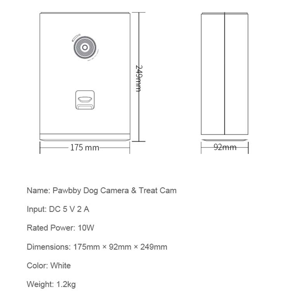 Pawbby Intelligent Pet Camera Treat Dispenser White