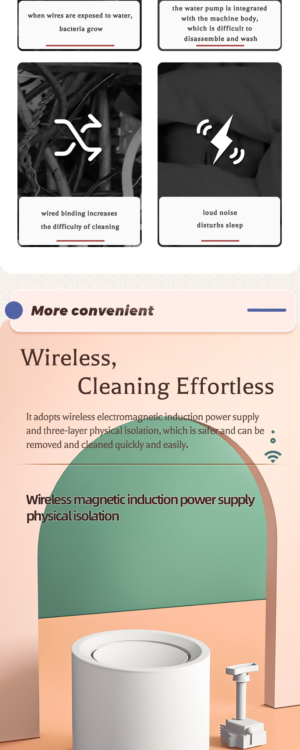 Petree 1.8L Pet Water Dispenser, Waterproof Dogs Cats Mute Drinker, 4 Layer Purification System, Hair Filtration