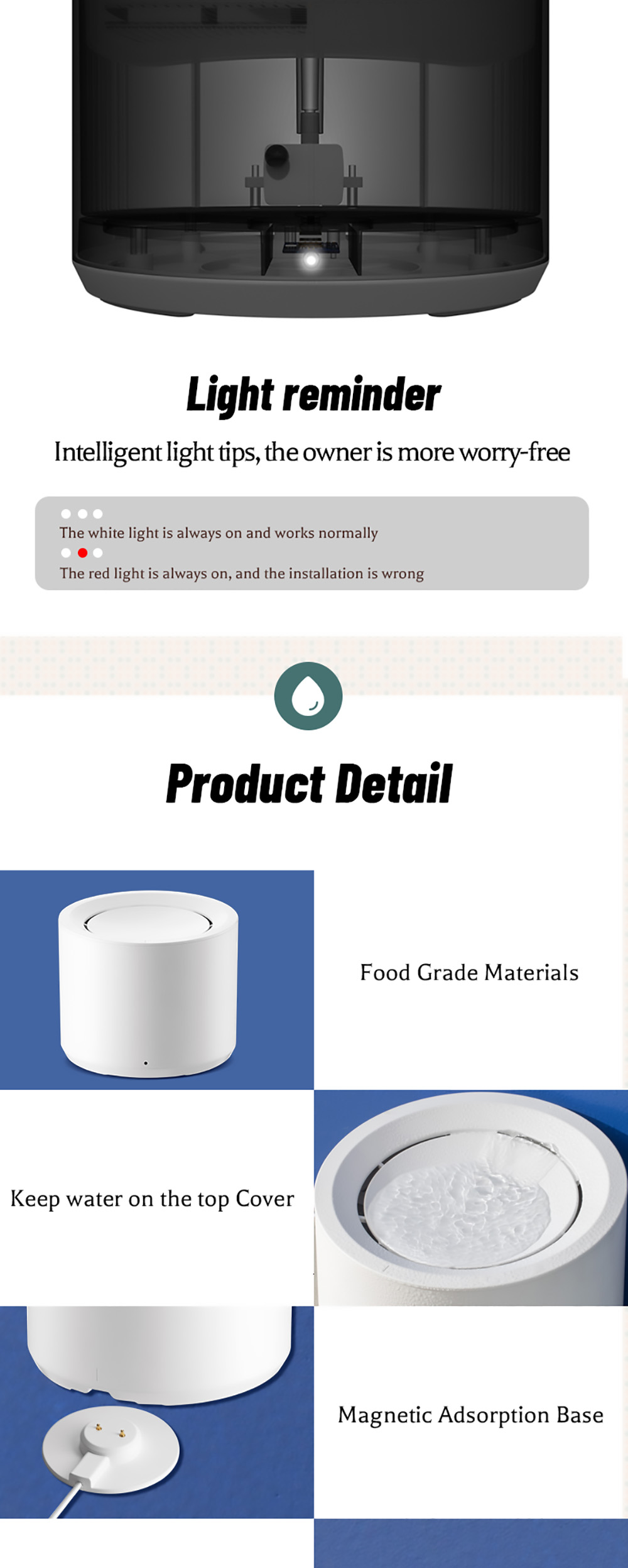 Petree 1.8L Pet Water Dispenser, Waterproof Dogs Cats Mute Drinker, 4 Layer Purification System, Hair Filtration