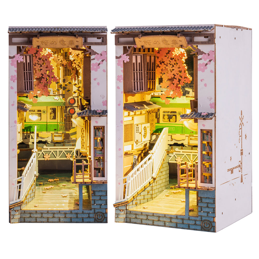 ROBOTIME TGB01 Rolife Sakura Densya 3D drevené puzzle DIY Miniature House Book Nook Kit, 340Pcs
