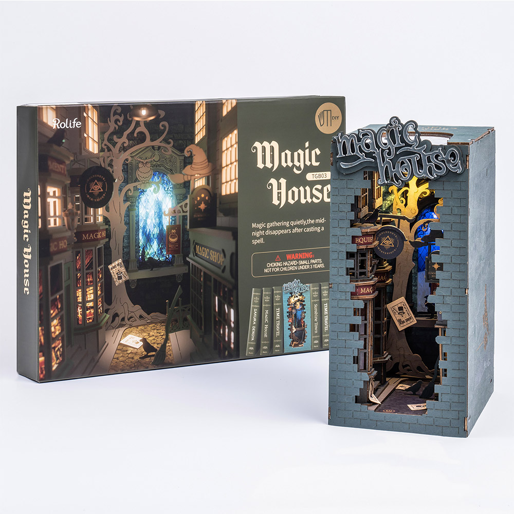 ROBOTIME TGB03 Rolife Magic House 3D Wooden DIY Miniature House Book Nook Puzzle Kit, 216Pcs