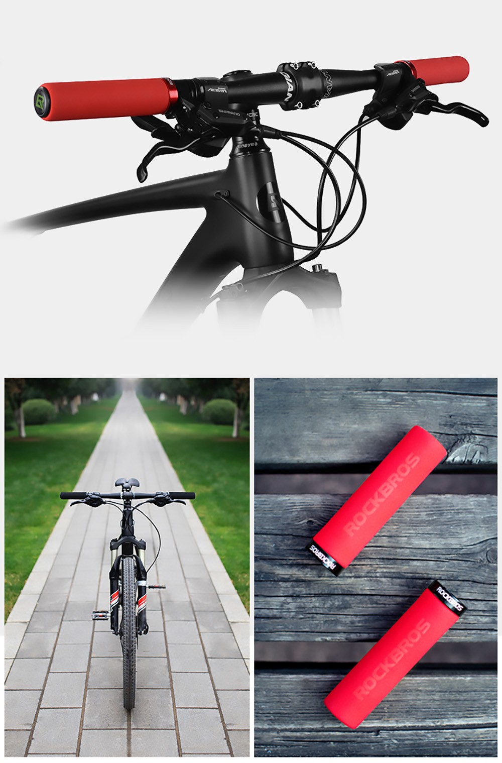 ROCKBROS Bicycle Grip MTB Sponge HandleBar Grip Anti-skid Shock-absorbing Soft Bike Grip Ultralight - Black & Red