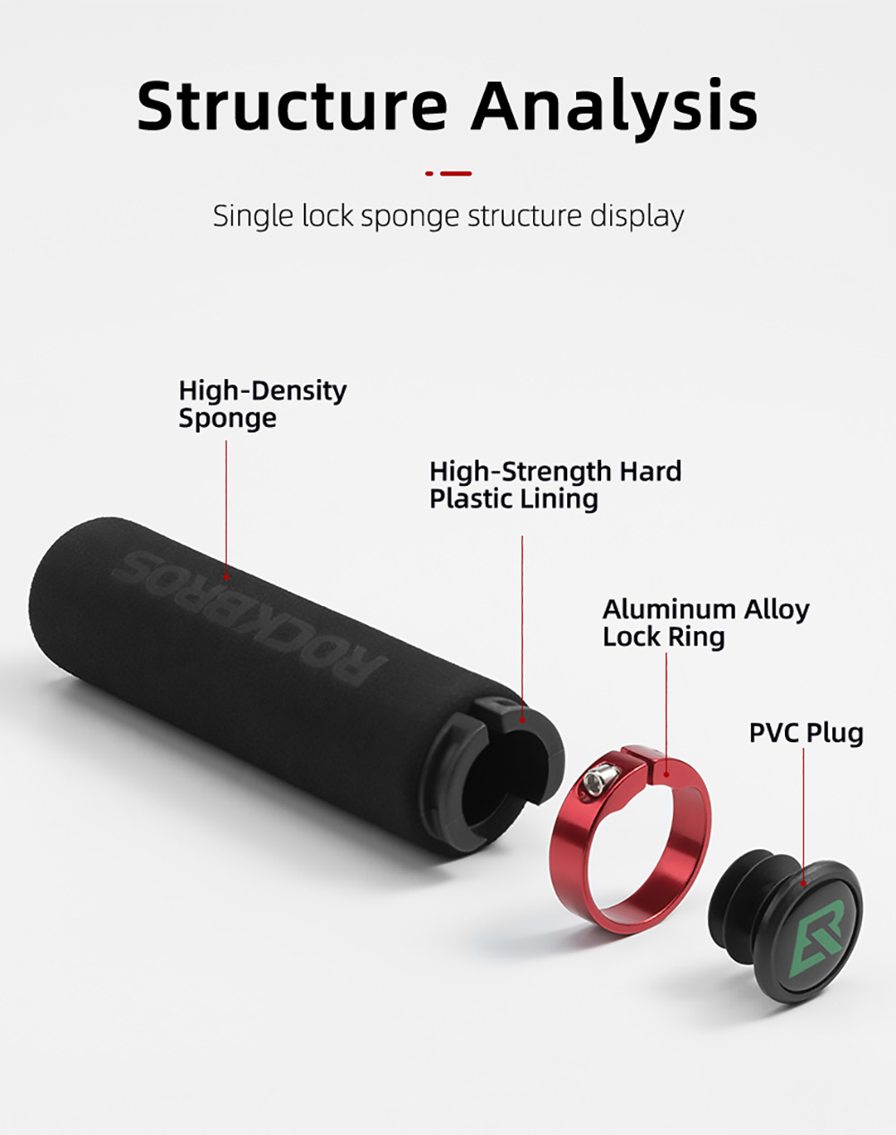 ROCKBROS Bicycle Grip MTB Sponge HandleBar Grip Anti-skid Shock-absorbing Soft Bike Grip Ultralight - Black & Red