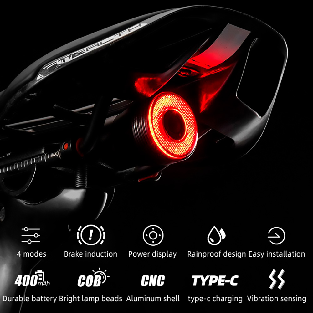 ROCKBROS Q5 Bike Light Smart Sensor LED Light IPX6 Waterproof 4 Flash Modes Taillight - Double Bracket