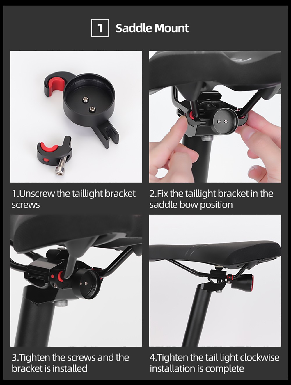 ROCKBROS Q5 Bike Light Smart Sensor LED Light IPX6 Waterproof 4 Flash Modes Taillight - Double Bracket