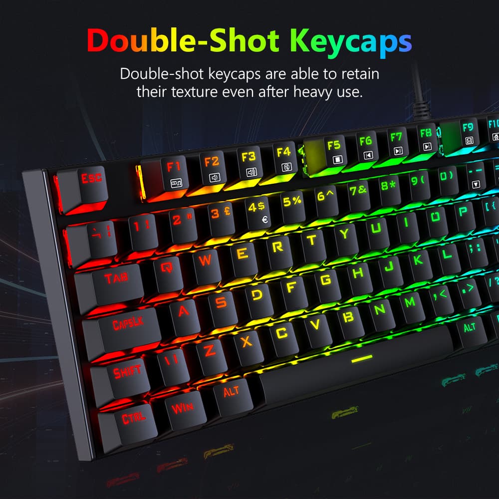 Redragon 105key K565-RGB Mechanical Keyboard RGB Backlight UK Layout Aluminum Base Red Switch - Black