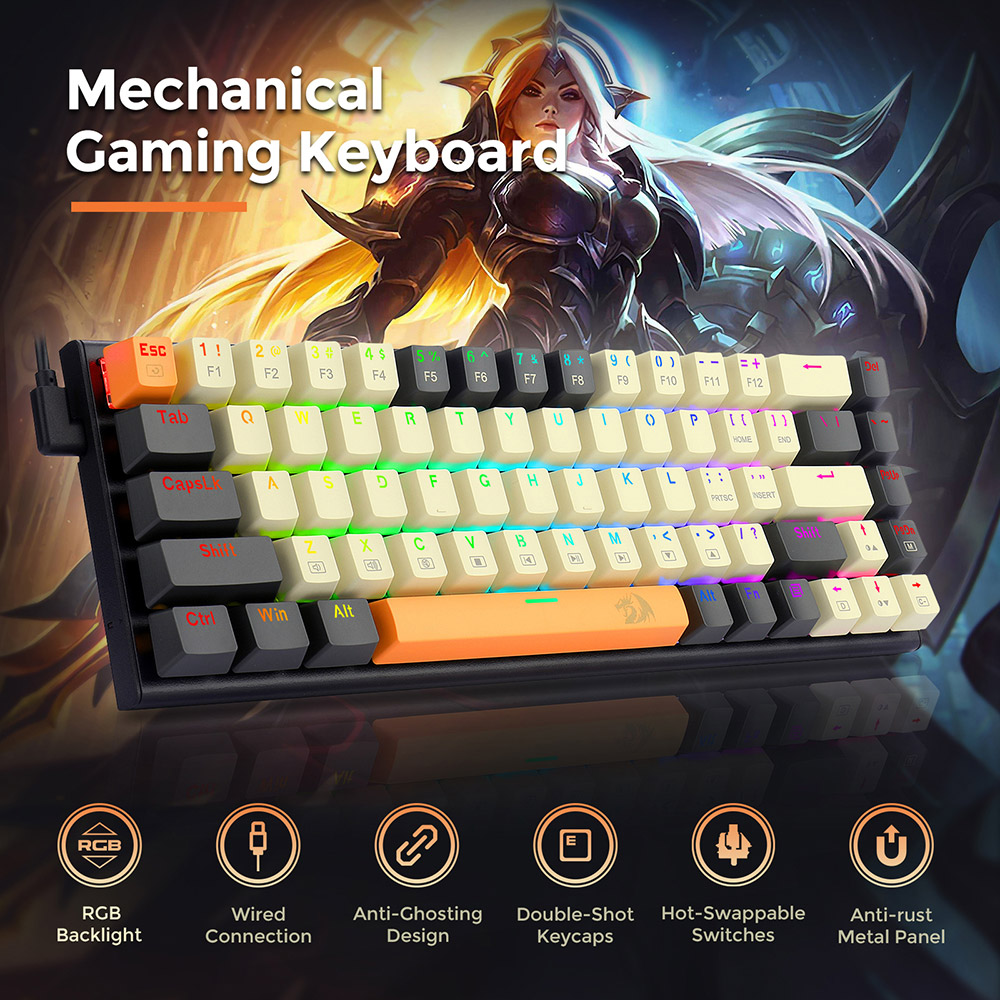Redragon K633CGO-RGB Ryze 68 keys Compact Mechanical Gaming keyboard  RGB Backlight Red Switch - Black