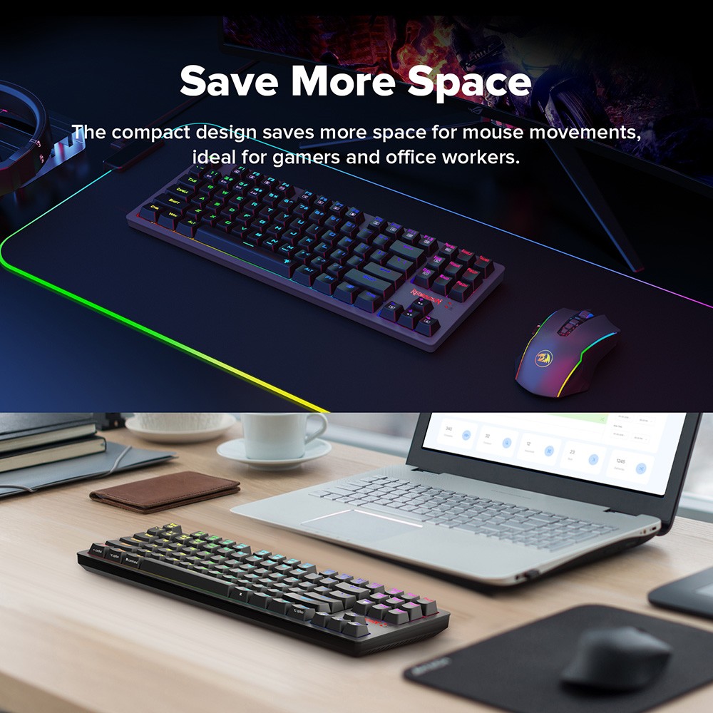 Redragon K598P-KBS RGB TKL Wireless Mechanical Keyboard Bluetooth/2.4Ghz/Wired Tri-Mode Blue Switch for Win/Mac - Black