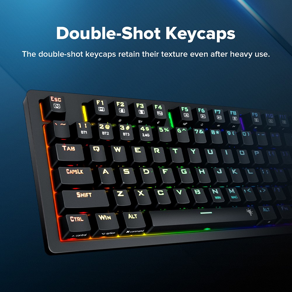 Redragon K598P-KBS RGB TKL Wireless Mechanical Keyboard Bluetooth/2.4Ghz/Wired Tri-Mode Blue Switch for Win/Mac - Black