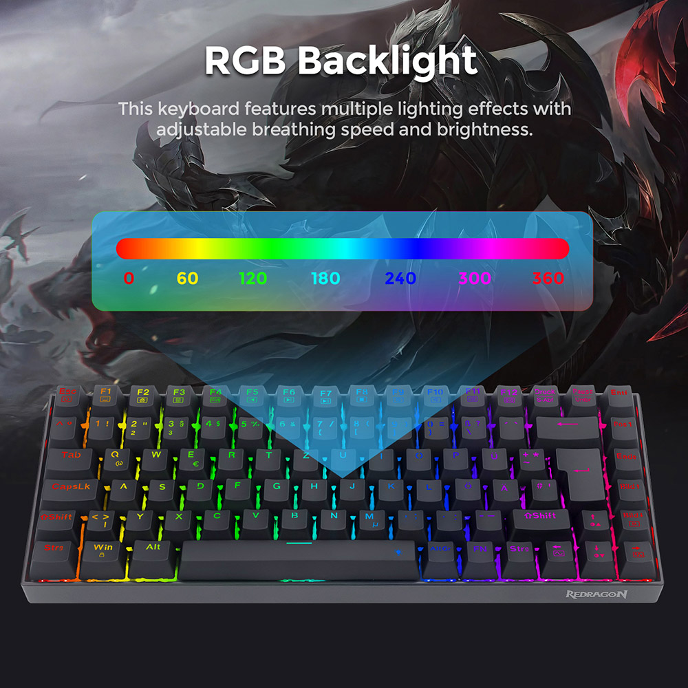 Redragon K629-RGB 75% RGB Backlight Mechanical Gaming Keyboard 84 Keys Red Switch DE Layout- Black