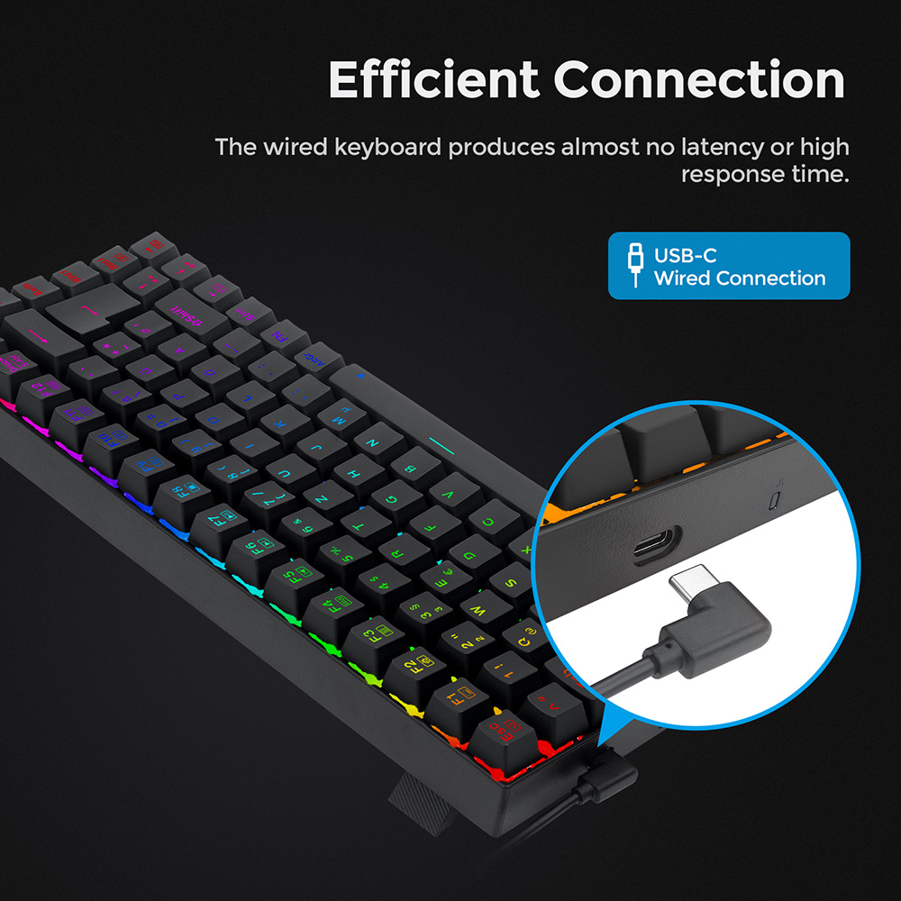 Redragon K629-RGB 75% RGB Backlight Mechanical Gaming Keyboard 84 Keys Red Switch DE Layout- Black