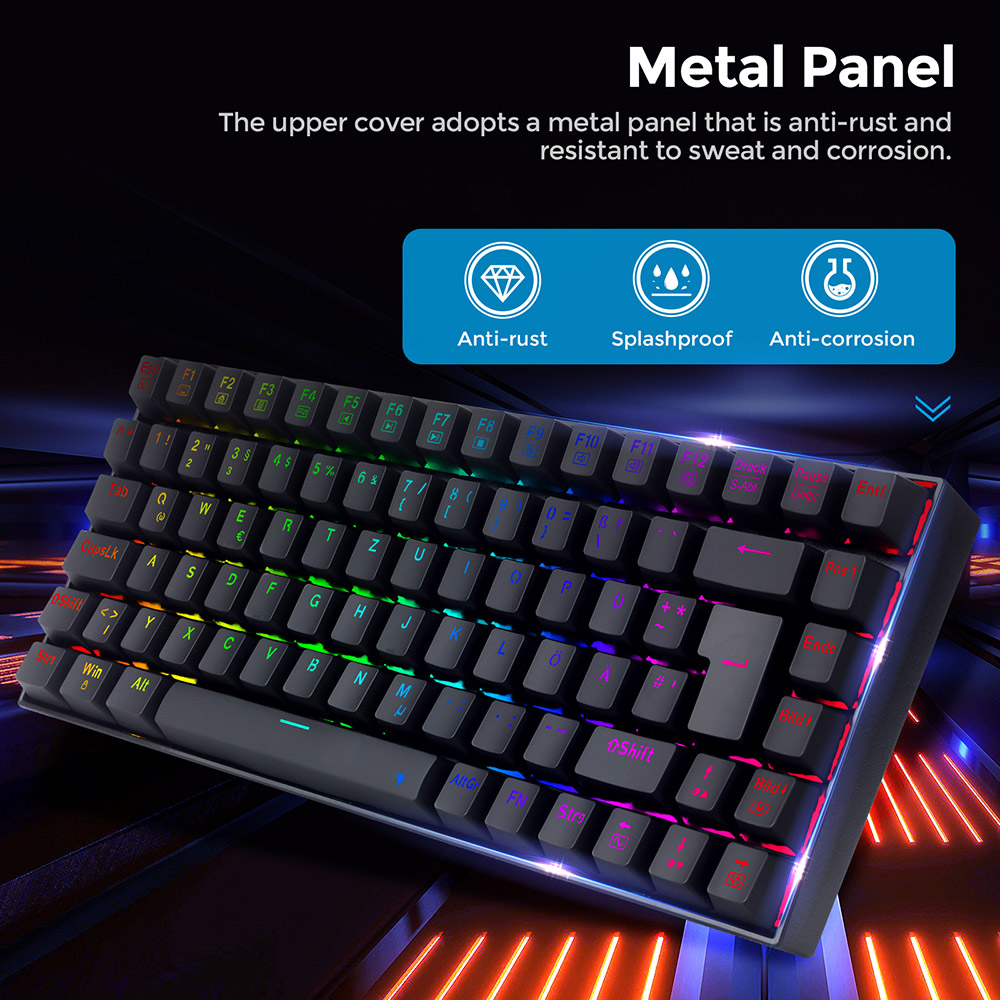 Redragon K629-RGB 75% RGB Backlight Mechanical Gaming Keyboard 84 Keys Red Switch DE Layout- Black