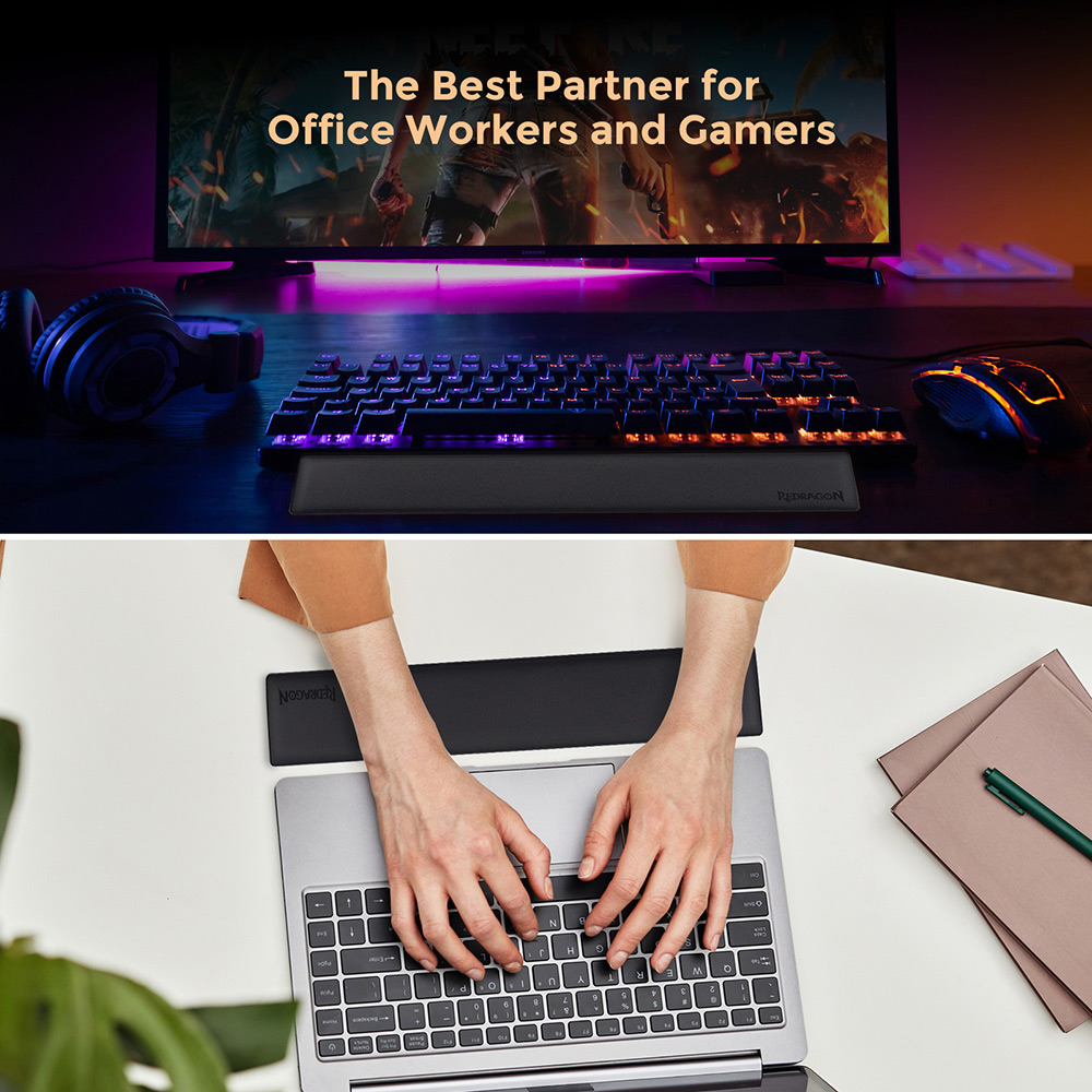 Redragon P035 Meteor S Keyboard Wrist Rest Pad Soft Memory Foam Wrist Support Anti-Slip Rubber Base Size 289*73*17mm
