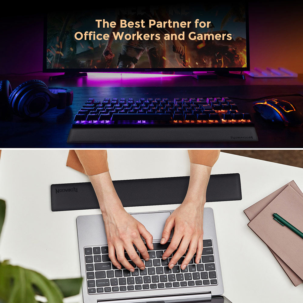 Redragon P036 Meteor M Keyboard Wrist Rest Pad Soft Memory Foam Wrist Support Anti-Slip Rubber Base Size 359*73*17mm