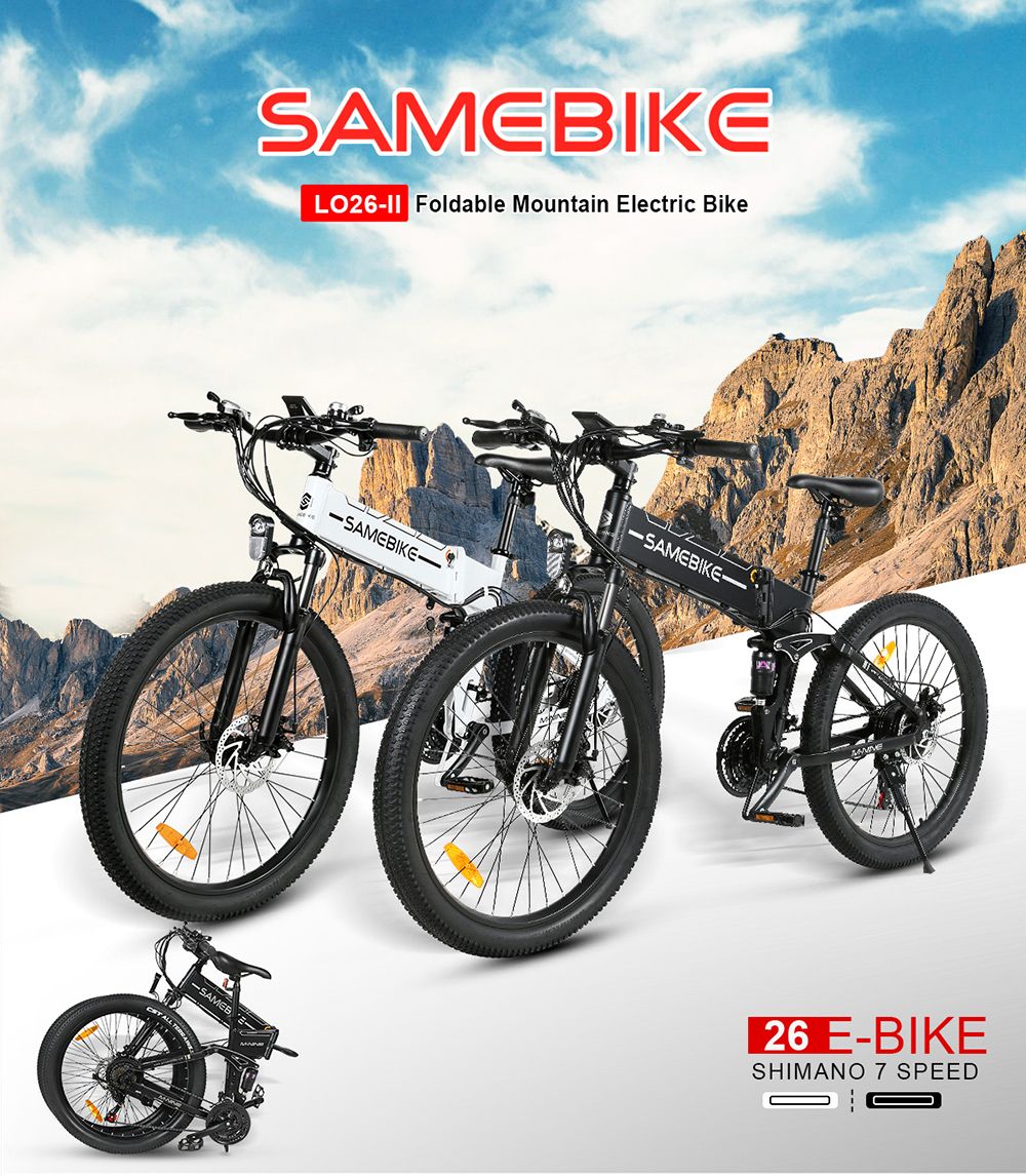 SAMEBIKE LO26-II Foldable Mountain Electric Bike 750W Motor 48V 10Ah Battery 60-80 km Range 25km/h Max Speed - Black