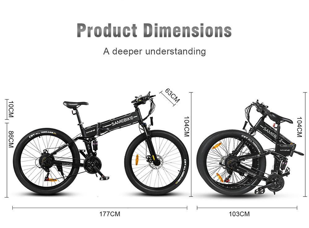 SAMEBIKE LO26-II Foldable Mountain Electric Bike 750W Motor 48V 10Ah Battery 60-80 km Range 35km/h Max Speed - Black