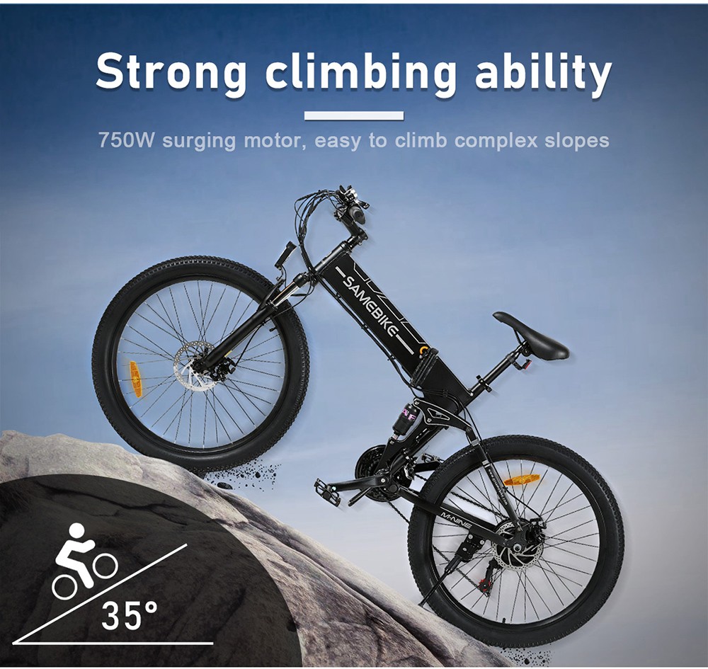 SAMEBIKE LO26-II Foldable Mountain Electric Bike 750W Motor 48V 10Ah Battery 60-80 km Range 25km/h Max Speed - Black