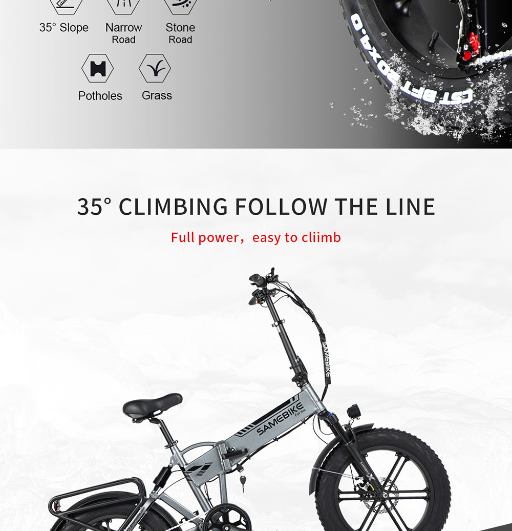 SAMEBIKE XWLX09 20 Inches Fat Tire Electric Bike 500W Motor 25-35km/h Max Speed 80-90km Max Mileage Black