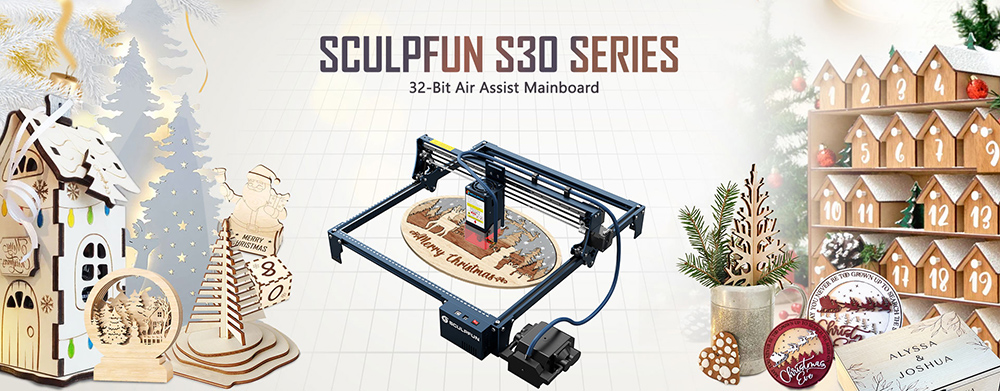 SCULPFUN S30 Pro 10W Laser Engraver Cutter, Automatic Air-assist, 0.06x0.08mm Laser Focus, 32-bit Motherboard, 410x400mm