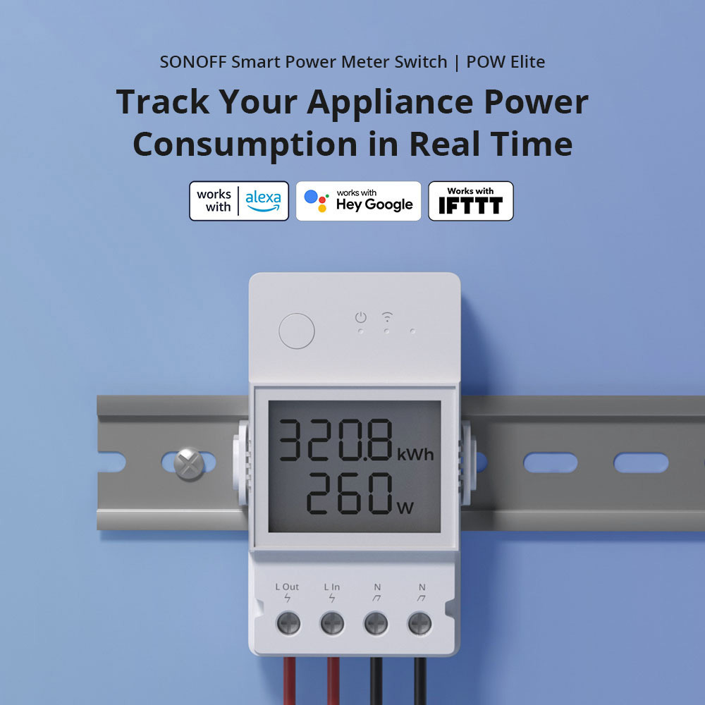 Sonoff POW Elite POWR320D 20A Smart Power Meter Switch, ESP32 Chip, LCD Screen, Overload Protection, App Control