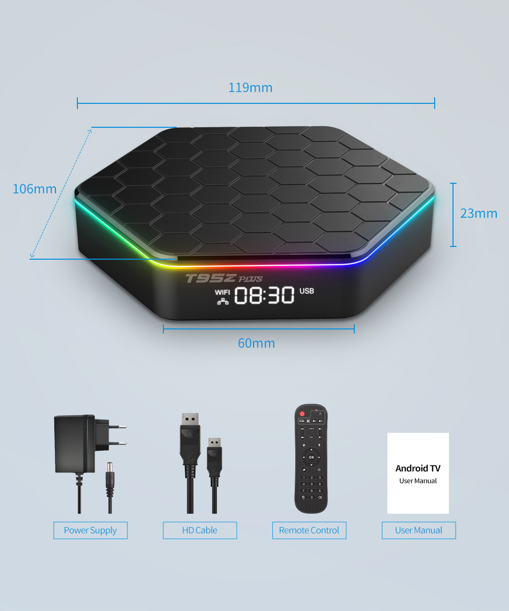 T95Z Plus TV BOX Android 12 Allwinner H618 4GB RAM 64GB ROM 2.4G+5G WIFI Bluetooth 5.0 WiFi6 - UK Plug