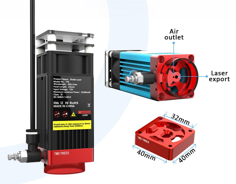 TWO TREES Air Pump Air Assist System for Laser Engravers, 10-30L/min Adjustable Airflow, Low Noise - EU Plug