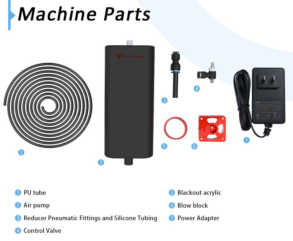 TWO TREES Air Pump Air Assist System for Laser Engravers, 10-30L/min Adjustable Airflow, Low Noise - EU Plug