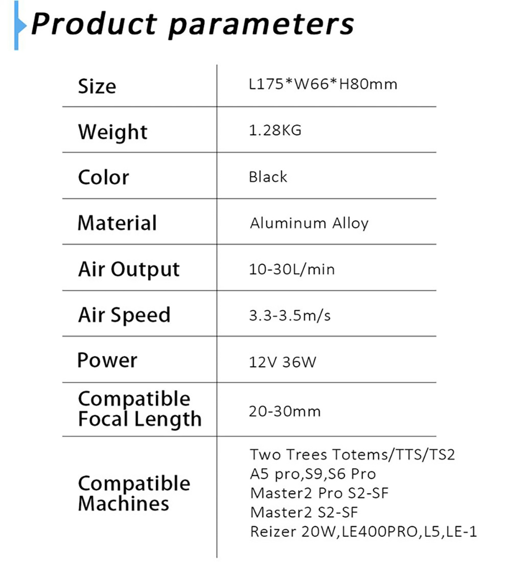 TWO TREES Air Pump Air Assist System for Laser Engravers, 10-30L/min Adjustable Airflow, Low Noise - US Plug