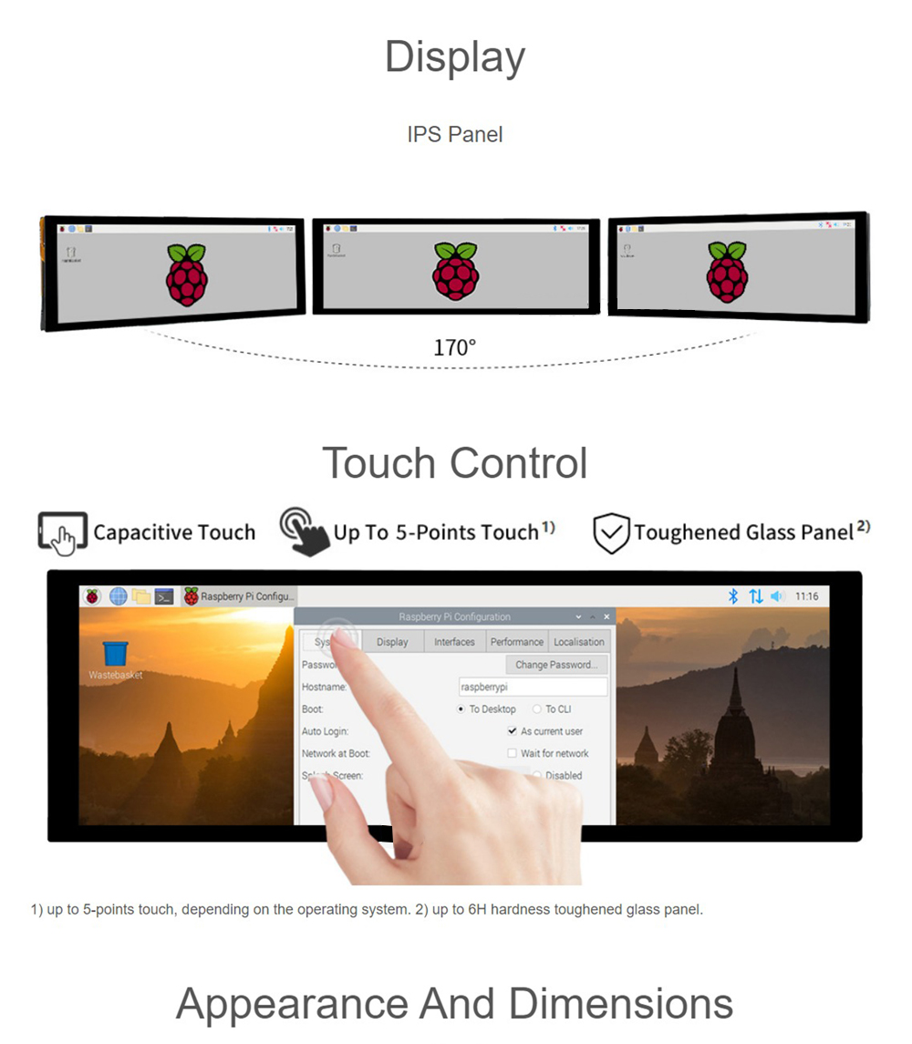 Waveshare 7.9inch Capacitive Touch Screen LCD, 400X1280, HDMI, IPS, Toughened Glass Cover