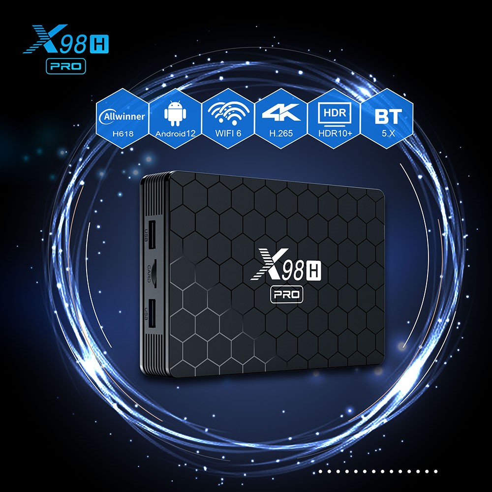 X98H Pro TV BOX Android 12 Allwinner H618 2GB RAM 16GB ROM 2.4G+5G WIFI Bluetooth 5.0 HDMI in WiFi 6 - UK Plug