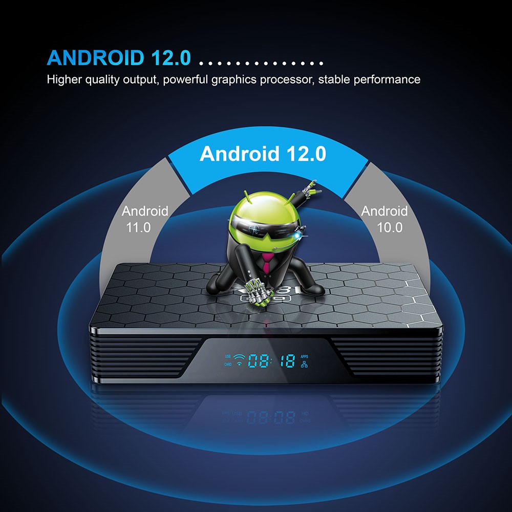 X98H Pro TV BOX Android 12 Allwinner H618 2GB RAM 16GB ROM 2.4G+5G WIFI Bluetooth 5.0 HDMI in WiFi 6 - AU Plug