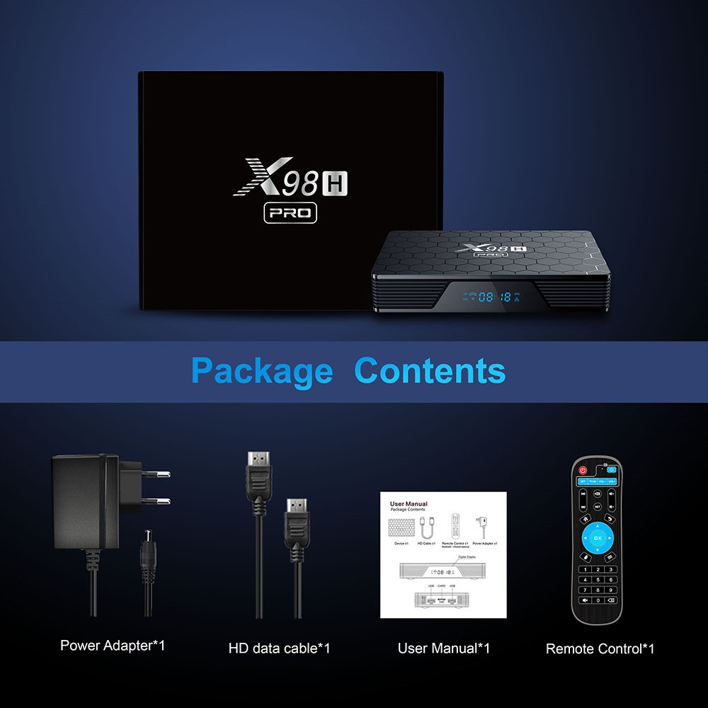 X98H Pro TV BOX Android 12 Allwinner H618 4GB RAM 64GB ROM 2.4G+5G WIFI Bluetooth 5.0 HDMI in WiFi 6 - US Plug
