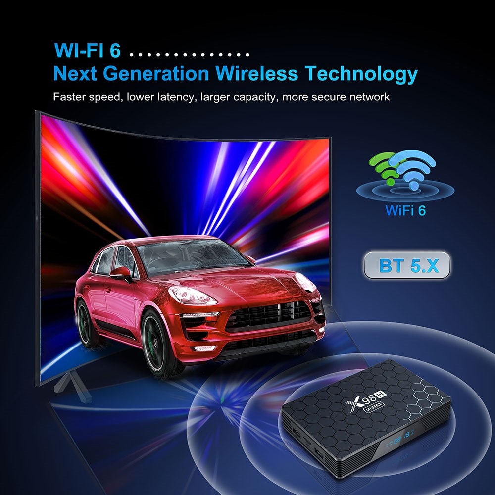X98H Pro TV BOX Android 12 Allwinner H618 4GB RAM 64GB ROM 2.4G+5G WIFI Bluetooth 5.0 HDMI in WiFi 6 - UK Plug