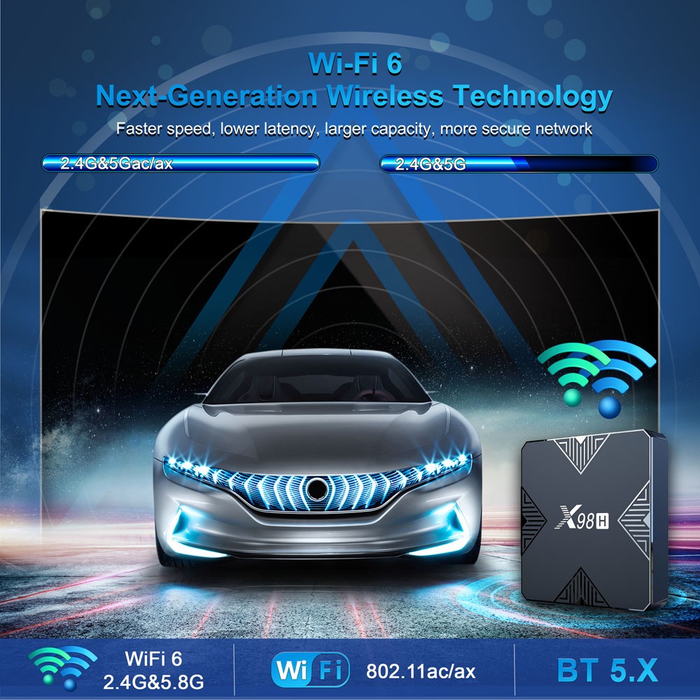 X98H TV BOX Android 12 Allwinner H618 4GB RAM 32GB ROM Bluetooth 5.2 WiFi 6 - US Plug