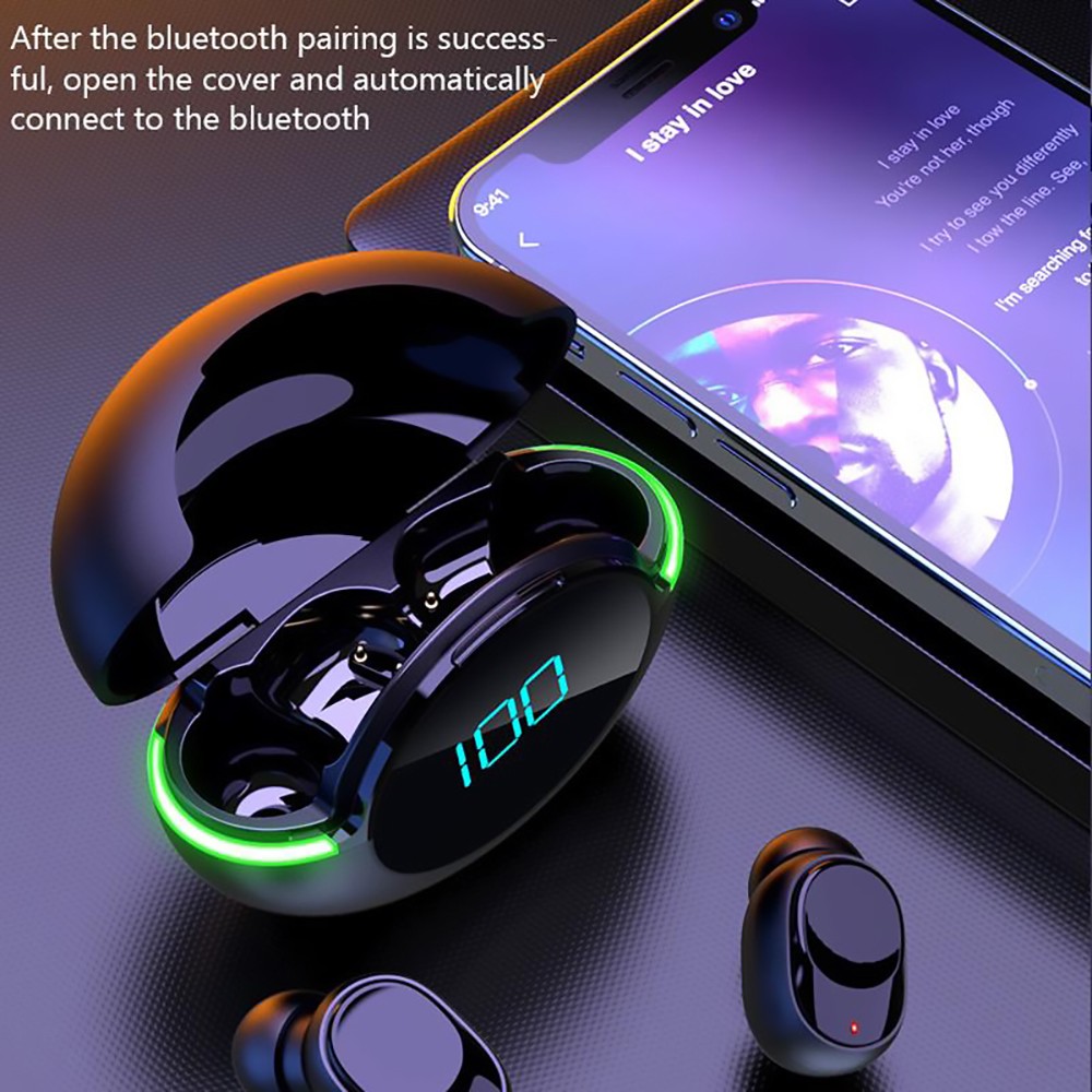 Y80 Bluetooth 5.1 TWS Earphone Wireless Digital Display HD Stereo Sports Headphones Black