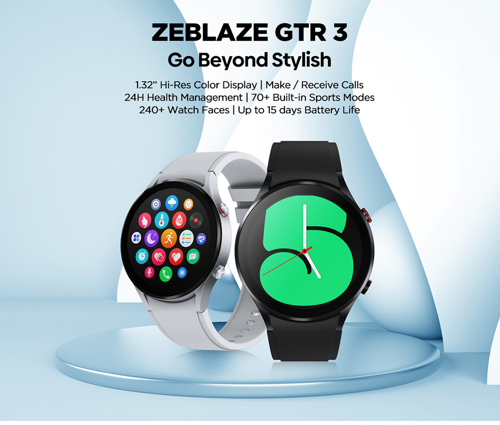 Zeblaze GTR 3 Smartwatch Bluetooth Voice Calling Watch 1.32'' IPS Screen Blood Oxygon Monitor - Black
