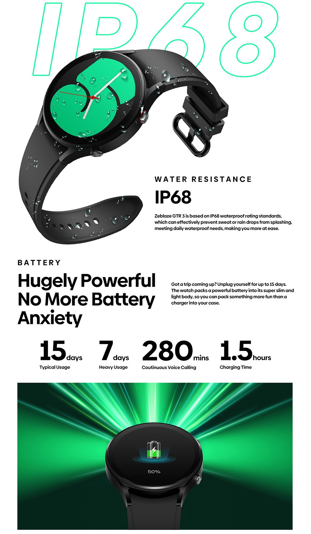 Zeblaze GTR 3 Smartwatch Bluetooth Voice Calling Watch 1.32'' IPS Screen Blood Oxygon Monitor - Grey